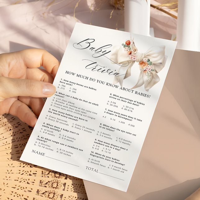 Lámina Floral Bow Elegant Baby Shower Baby Trivia Game (Subido por el creador)