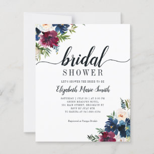 Lámina Floral Bridal Shower Navy Blue Burgundy Invitación