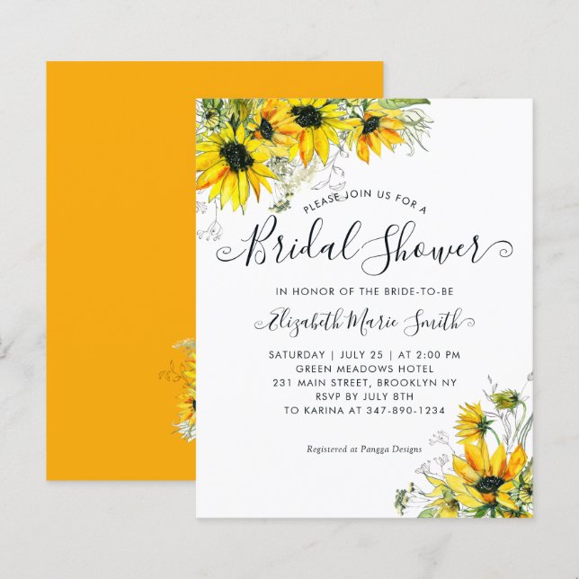 Lámina Floral Bridal Shower Sunflower Invitación amarillo (Anverso / Reverso)