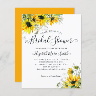 Lámina Floral Bridal Shower Sunflower Invitación amarillo