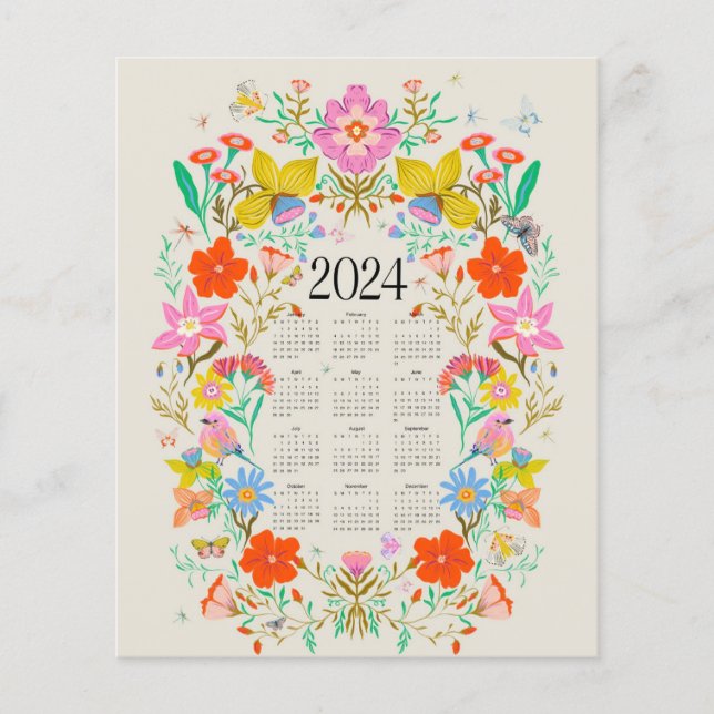 Lámina Floral brillante calendario completo 2024 (Anverso)