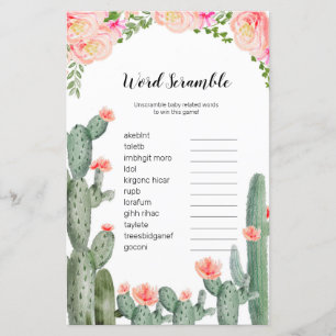 Lámina Floral Cactus acuarela Palabra juego de saltos