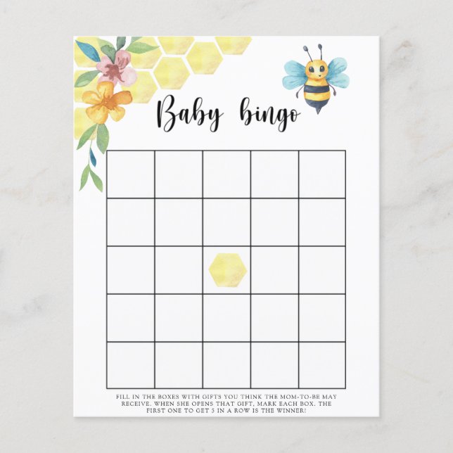 Lámina Floral de abeja - juego de bingo para ducha de beb (Anverso)