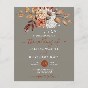 Lámina Floral de acuarela de otoño sobre Boda gris