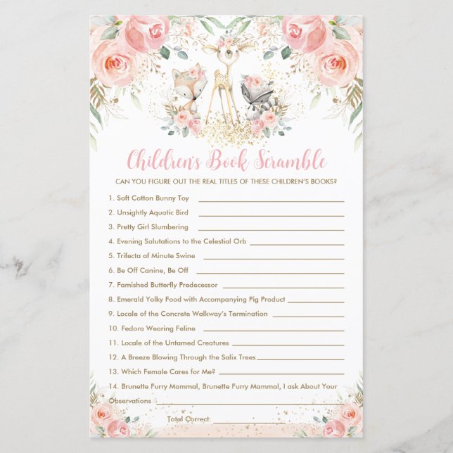 Lámina Floral de animales de Woodland: estampida del libr (Anverso)