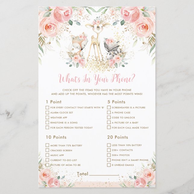 Lámina Floral de animales de Woodland qué hay en tu juego (Anverso)