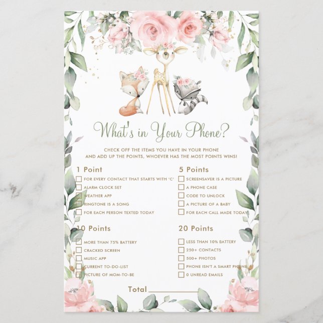 Lámina Floral de animales de Woodland qué hay en tu juego (Anverso)