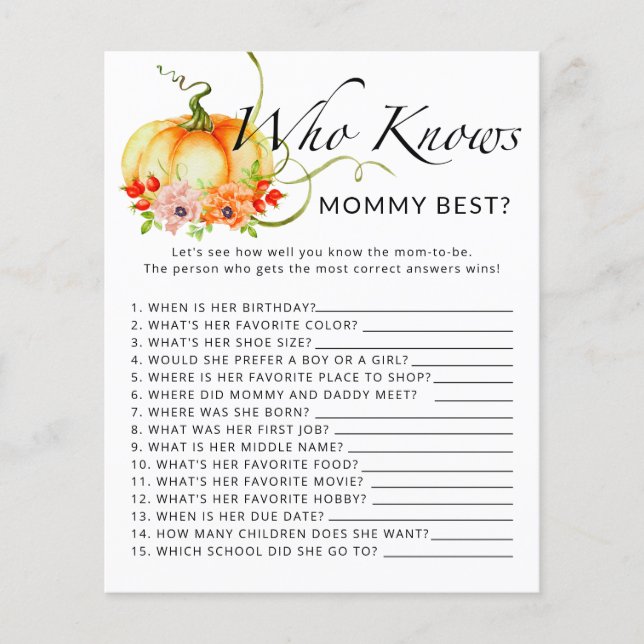 Lámina Floral de calabaza pequeña Quién conoce a mamá mej (Anverso)