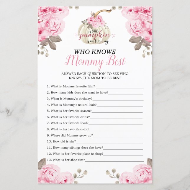 Lámina Floral de calabaza que conoce a mi mejor Baby Show (Anverso)