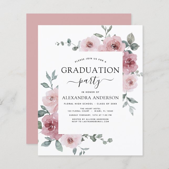 Lámina Floral de graduación rosada en el presupuesto 2023 (Anverso / Reverso)