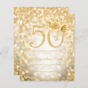 Lámina Floral de oro 50.º alumbrado de cumpleaños