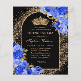 Lámina Floral de oro azul real negro Quinceanera