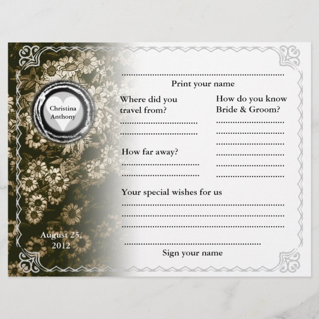 Lámina Floral de oro horizontal del libro de invitados bo (Anverso)
