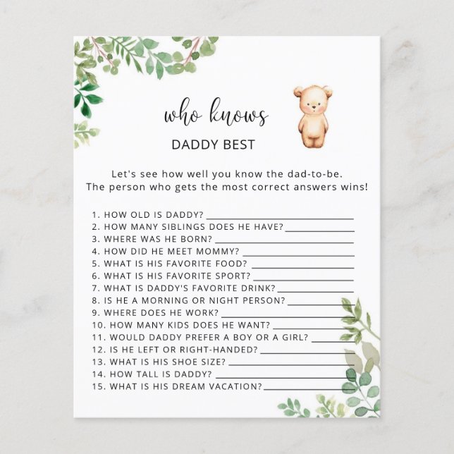 Lámina Floral de oso que conoce mejor a DADDY (Anverso)