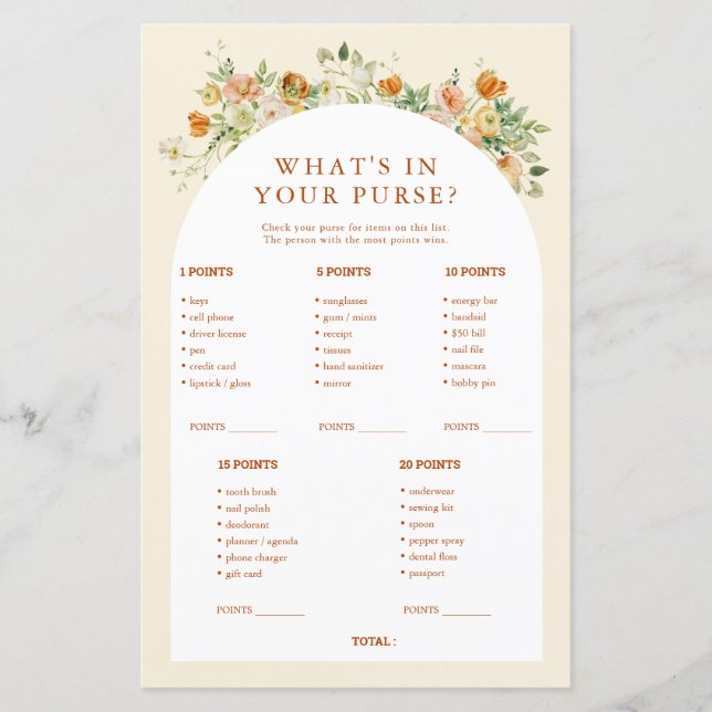 Lámina Floral de primavera qué hay en tu bolsa Baby Showe (Anverso)