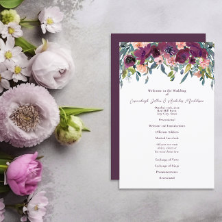 Lámina Floral elegante | Boda rosa de ciruela morada