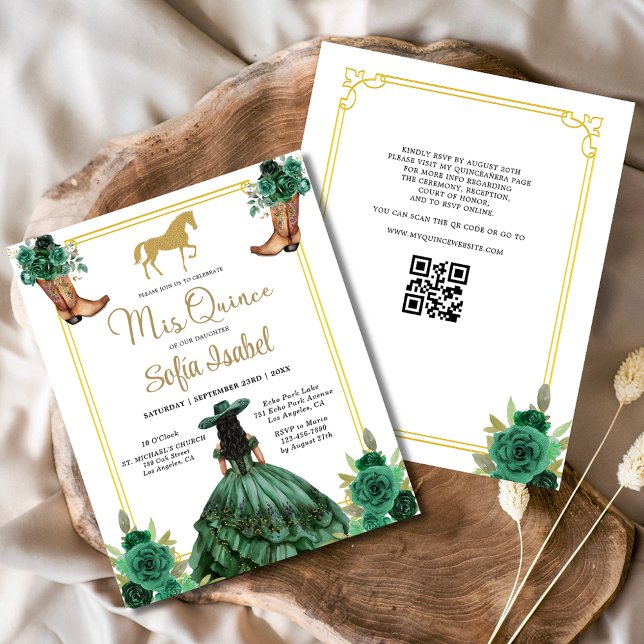 Lámina Floral Emerald Green Gold Boots Caballo Quinceaner (Subido por el creador)