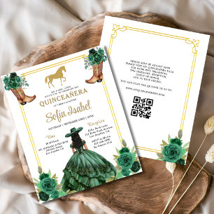 Lámina Floral Emerald Green Gold Boots Caballo Quinceaner