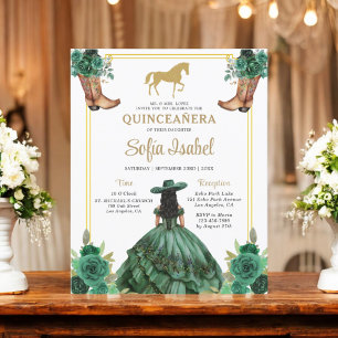 Lámina Floral Emerald Green Gold Boots Caballo Quinceaner