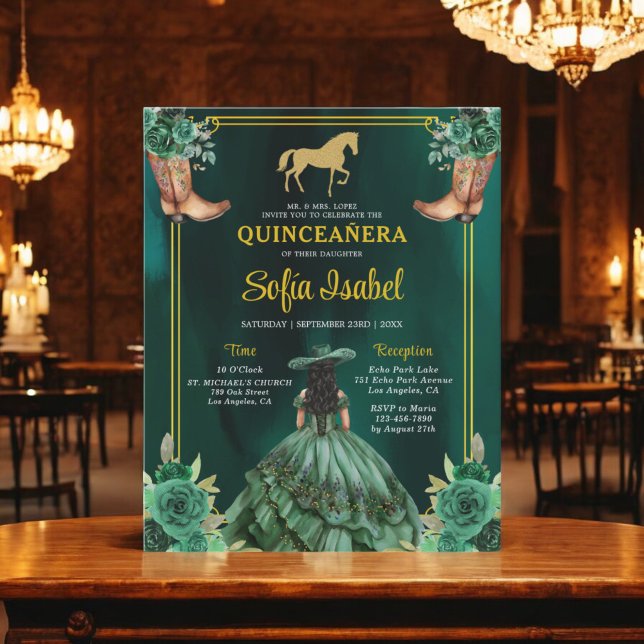 Lámina Floral Emerald Green Gold Boots Caballo Quinceaner (Subido por el creador)