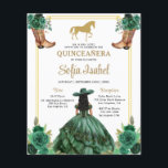 Lámina Floral Emerald Green Gold Boots Caballo Quinceaner<br><div class="desc">Celebre una quinceañera única con una invitación a los Boots & Caballos de oro y verde esmeralda floral. Este diseño único combina detalles florales elegantes con un encanto rústico, con tonos verdes esmeraldas y acentos dorados brillantes. Con elegantes botas de vaquero y un majestuoso caballo, es perfecto para una quinceañera...</div>