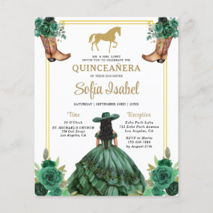Lámina Floral Emerald Green Gold Boots Caballo Quinceaner