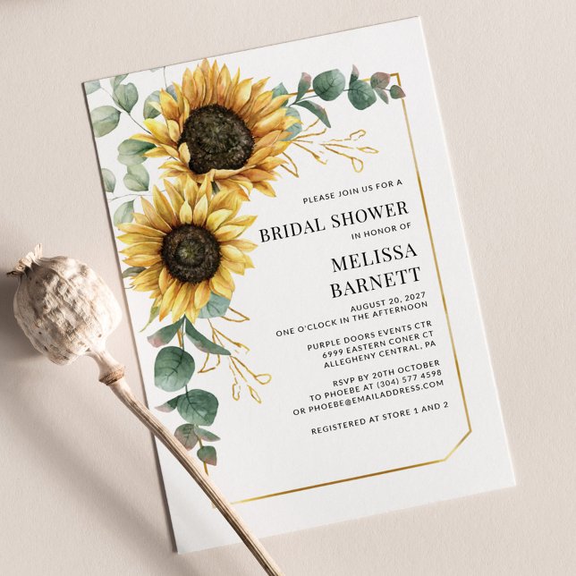 Lámina Floral Eucalyptus Sunflower Bridal Shower Invite (Floral Sunflower Eucalyptus Bridal Shower Invitation)