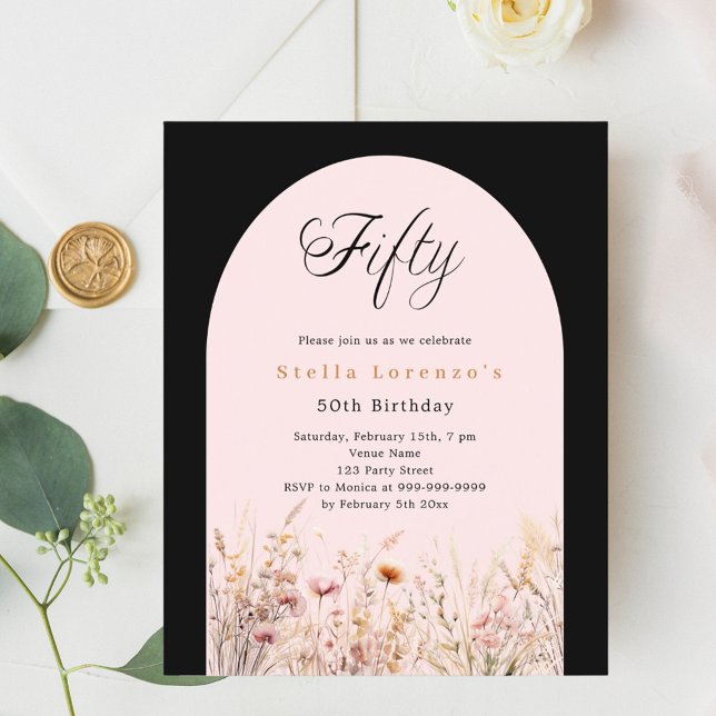 Lámina Floral floral de flor negra rosa 50 cumpleaños (Subido por el creador)