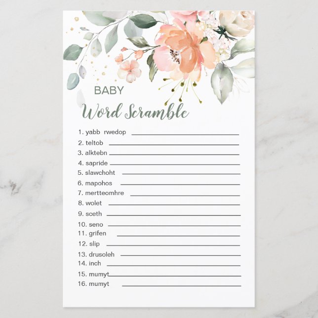 Lámina Floral Foliage Bebé Palabras de juego Scramble Hoj (Anverso)