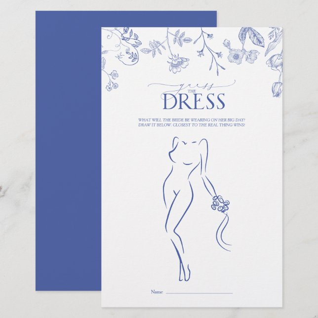 Lámina Floral Francés Blue & White Bridal Shower Game (Anverso / Reverso)