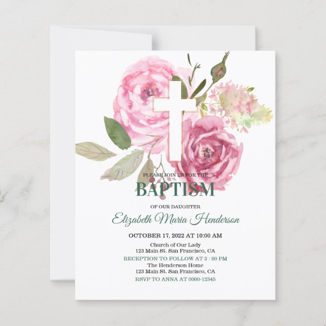 Lámina Floral & Gold/BUDGET - Invitación al bautismo Chic (Anverso)