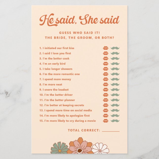 Lámina Floral Groovy Retro Dijo Que Dijo Que Era Un Juego (Anverso)