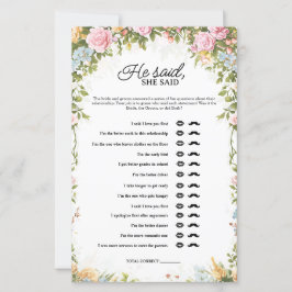 Lámina Floral He Said She Said Bridal Shower Game