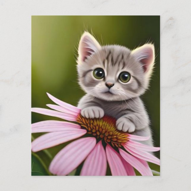 Lámina Floral lindo gato gris (Anverso)