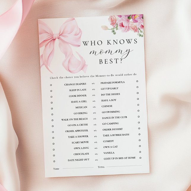 Lámina Floral Pink Bow Baby Shower Activity Games (Subido por el creador)