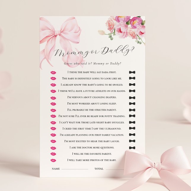Lámina Floral Pink Bow Baby Shower Guess Who Game (Subido por el creador)