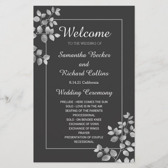 Lámina Floral plateada moderna (Anverso)