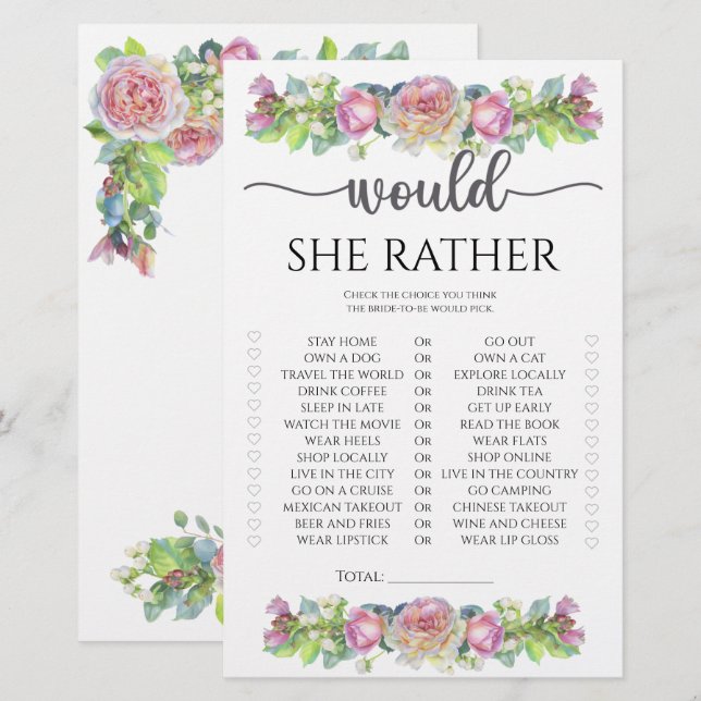 Lámina Floral Prefiere un juego de ducha de novia (Anverso / Reverso)