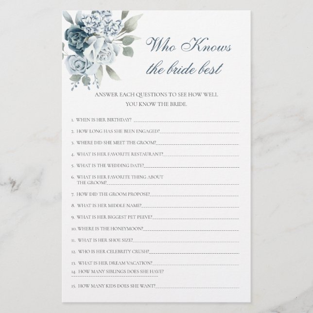 Lámina Floral que conoce el mejor juego de la novia (Anverso)