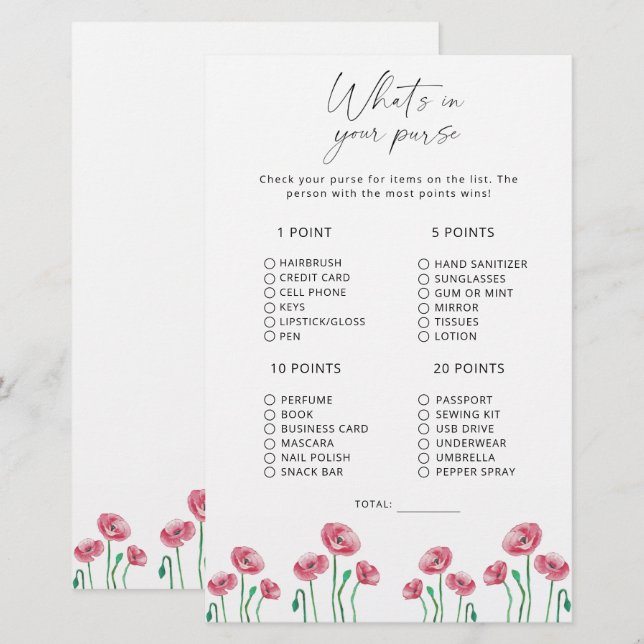 Lámina Floral qué hay en tu juego de bolsos (Anverso / Reverso)