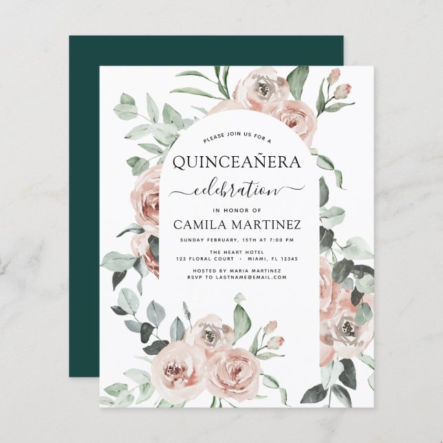 Lámina Floral Quinceañera verde de esmeralda (Anverso / Reverso)