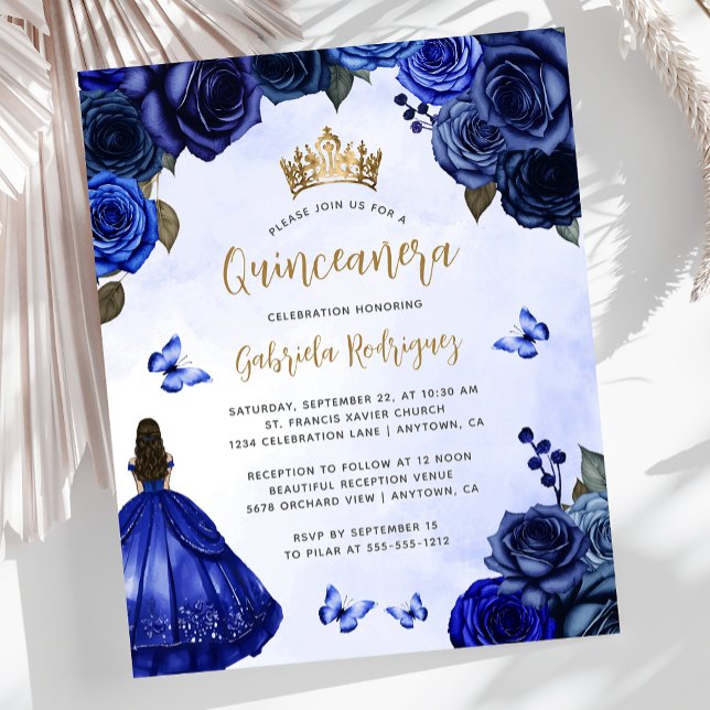Lámina Floral real de oro azul Quinceañera (Subido por el creador)