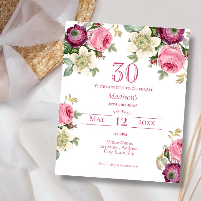Lámina Floral rosa | 30.ª invitación al cumpleaños del pr (Subido por el creador)