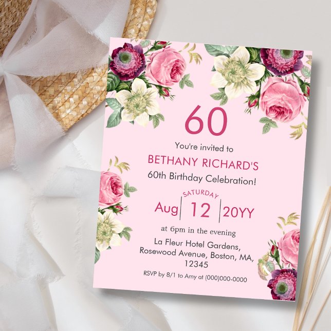 Lámina Floral rosa | 60.ª invitación al cumpleaños del pr (Subido por el creador)