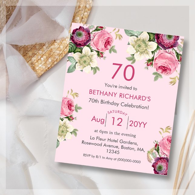 Lámina Floral rosa | 70.ª invitación al cumpleaños del pr (Subido por el creador)