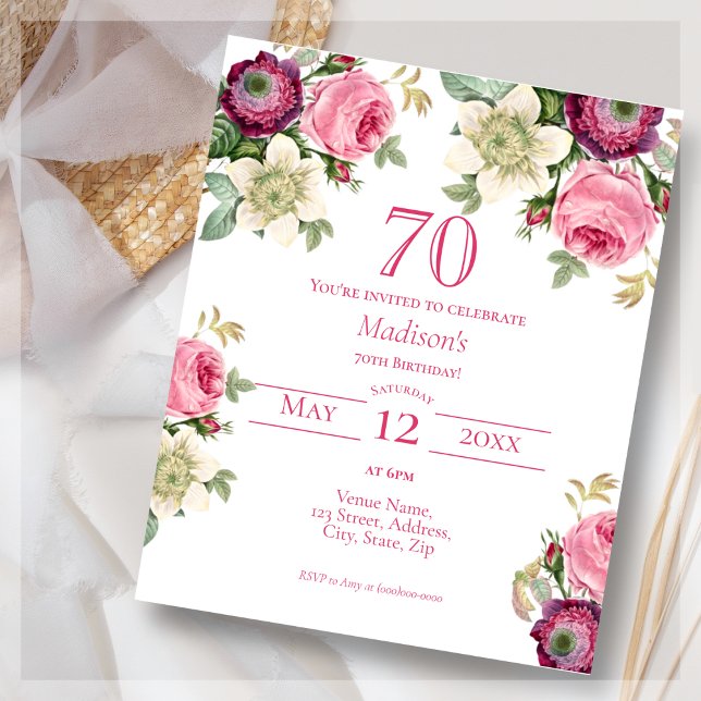 Lámina Floral rosa | 70.ª invitación al cumpleaños del pr (Subido por el creador)