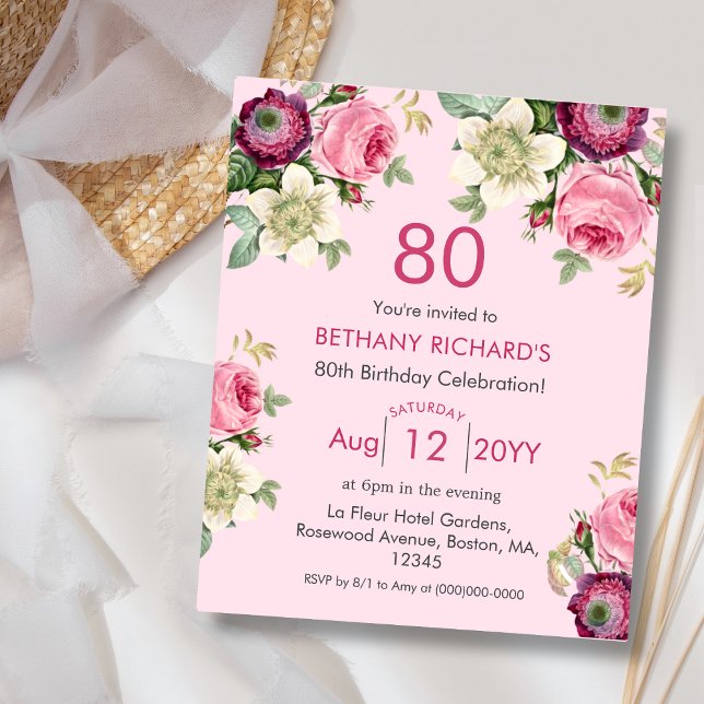 Lámina Floral rosa | 80.ª invitación al cumpleaños del pr (Subido por el creador)