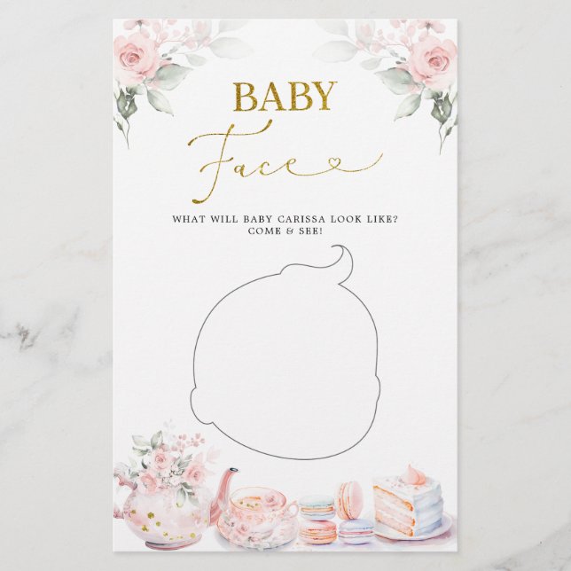 Lámina Floral rosa Baby Shower Tea Fiesta Baby Face (Anverso)