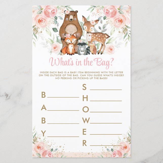 Lámina Floral rosa de los animales de Woodland lo que hay (Anverso)