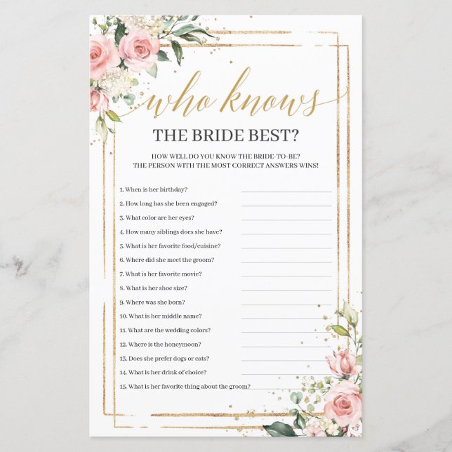 Lámina Floral rosa de moda que conoce mejor a la novia (Anverso)